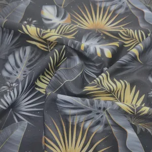 Printed Nylon Lycra Fabric Gold/Grey Leaves 150 cm