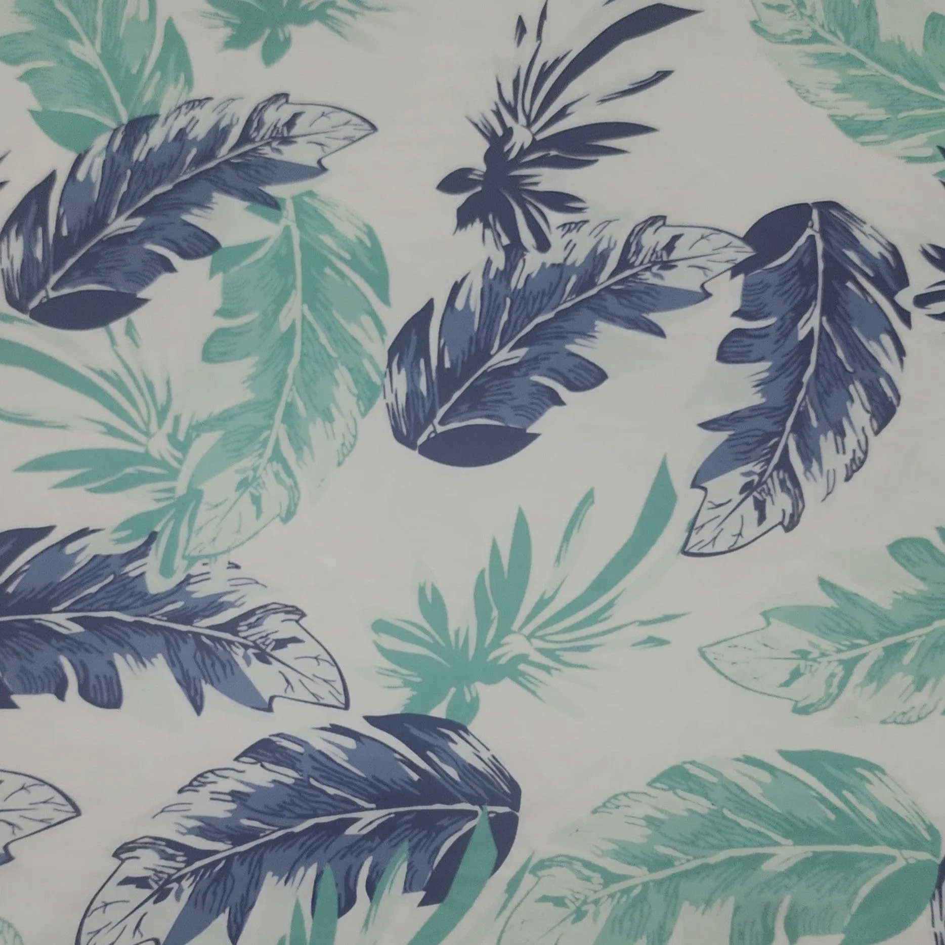 Printed Nylon Lycra Fabric Green/Blue Leaves 150 cm