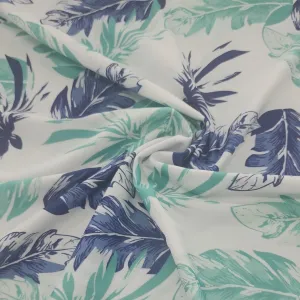 Printed Nylon Lycra Fabric Green/Blue Leaves 150 cm