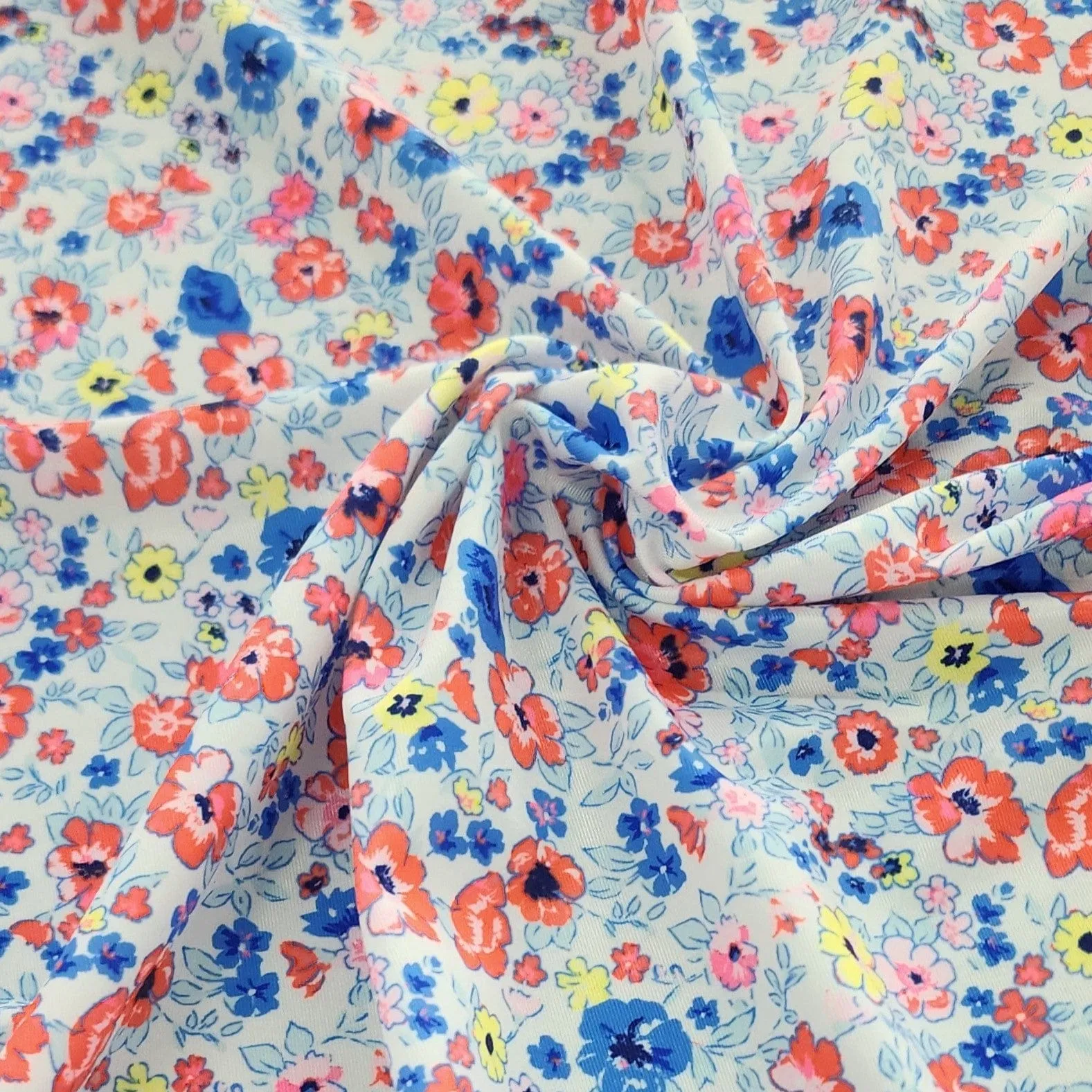 Printed Nylon Lycra Fabric Pink/Blue Flower 150 cm