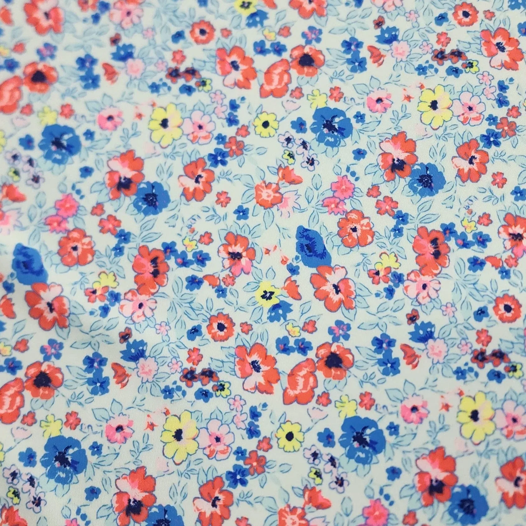 Printed Nylon Lycra Fabric Pink/Blue Flower 150 cm
