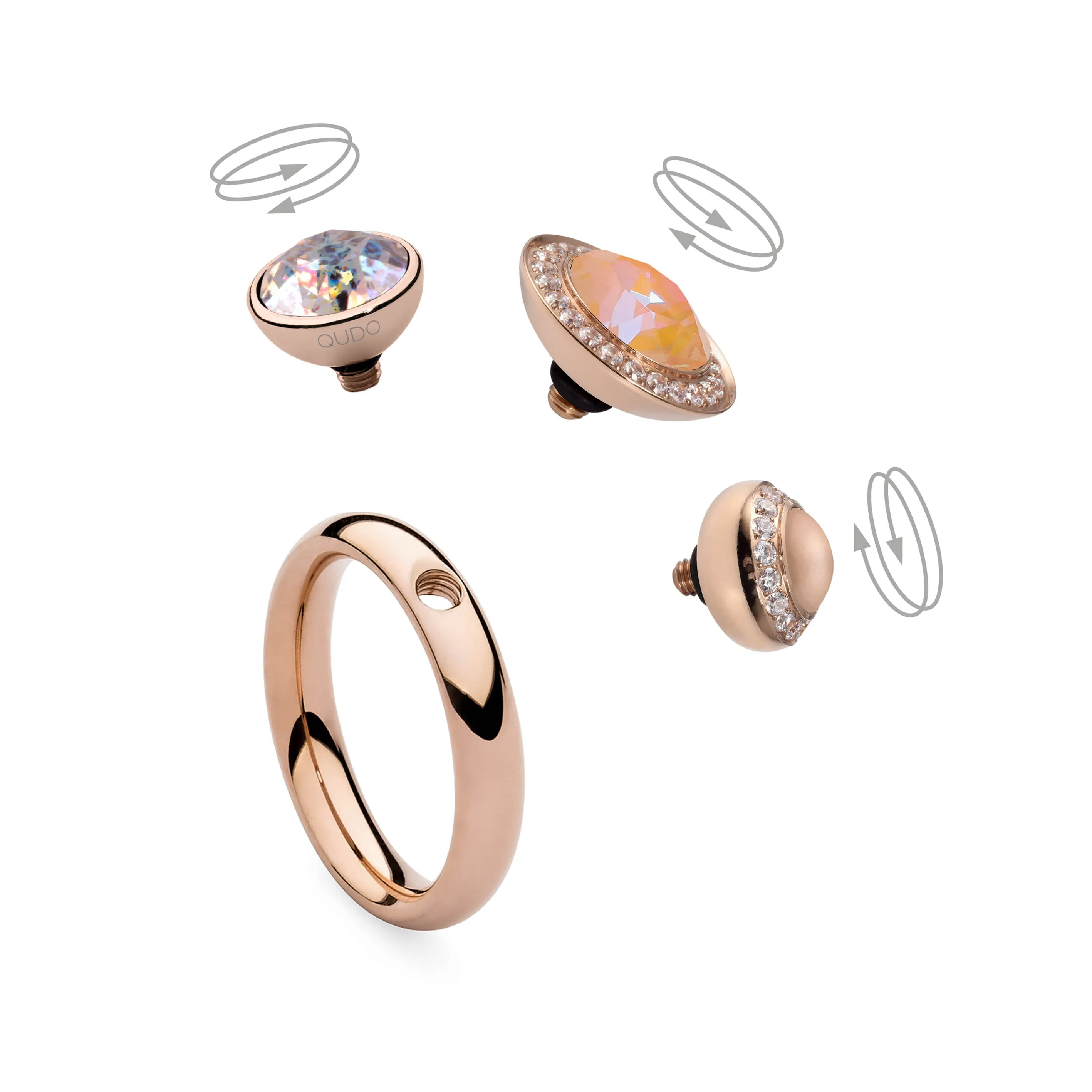 Qudo Bottone 10mm Silver Topper - Rose Opal