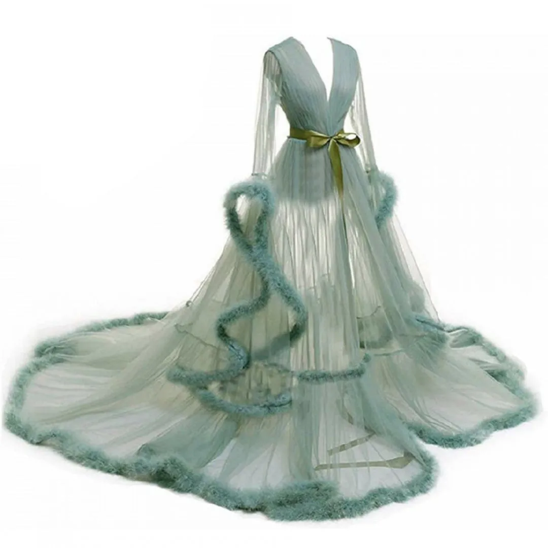 "Dream Come True" (100  Colors) Long Sheer Tulle Marabou Feather Grand Luxury Robe