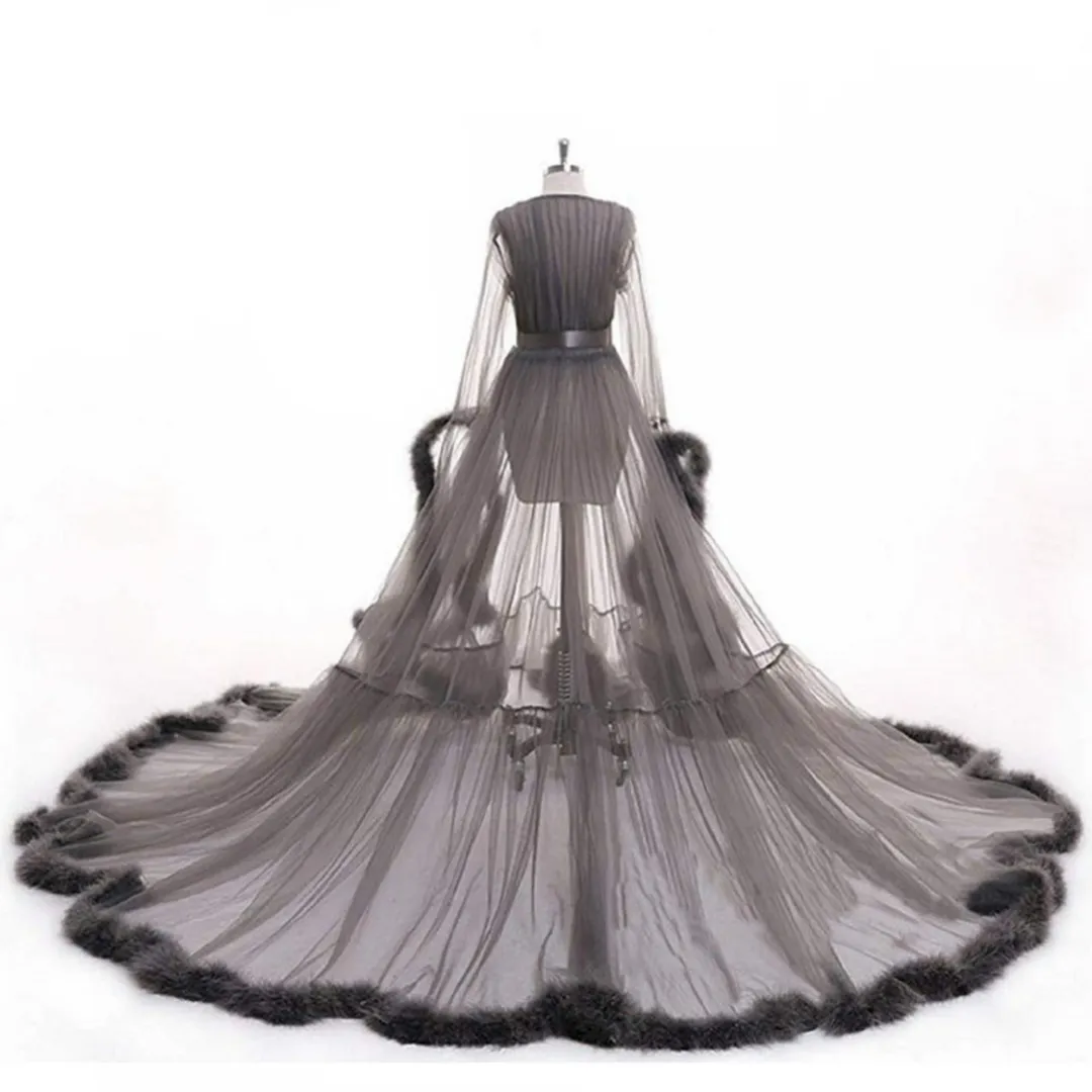 "Dream Come True" (100  Colors) Long Sheer Tulle Marabou Feather Grand Luxury Robe