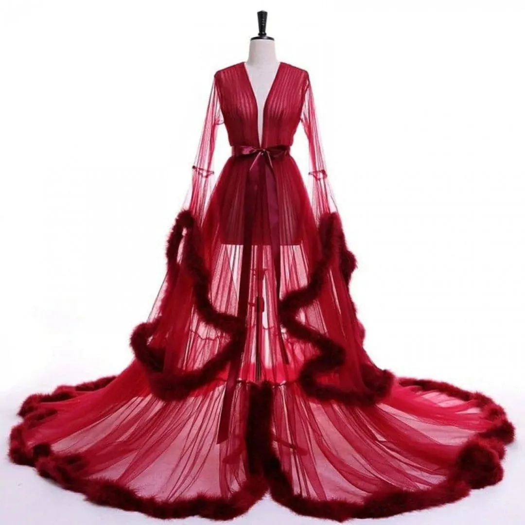 "Dream Come True" (100  Colors) Long Sheer Tulle Marabou Feather Grand Luxury Robe