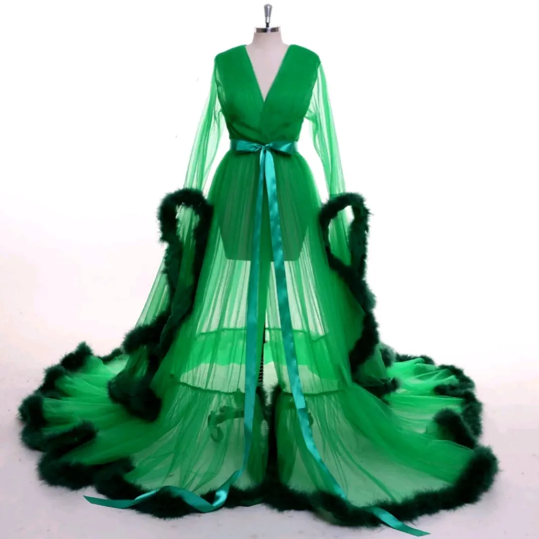 "Dream Come True" (100  Colors) Long Sheer Tulle Marabou Feather Grand Luxury Robe