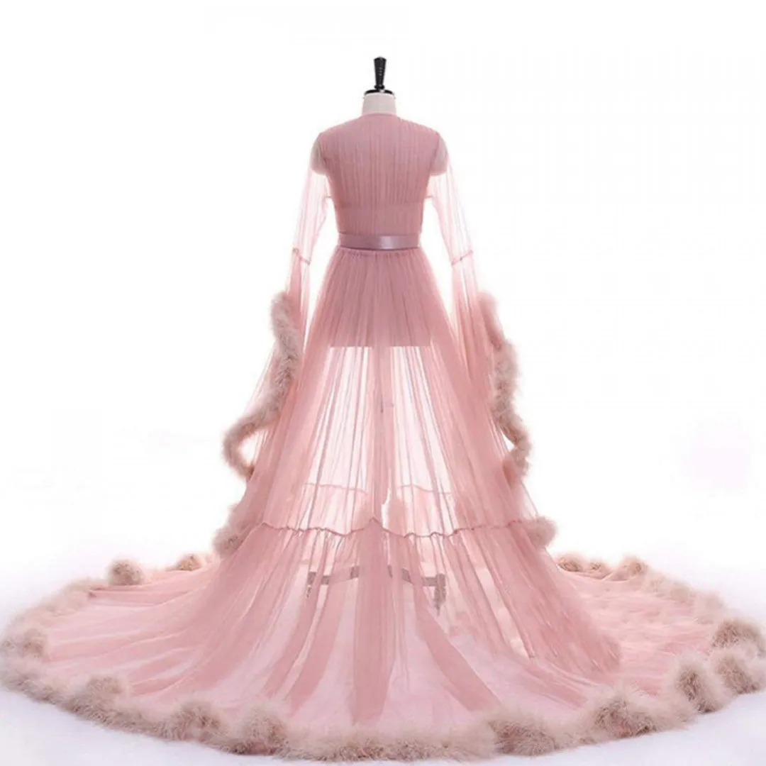 "Dream Come True" (100  Colors) Long Sheer Tulle Marabou Feather Grand Luxury Robe