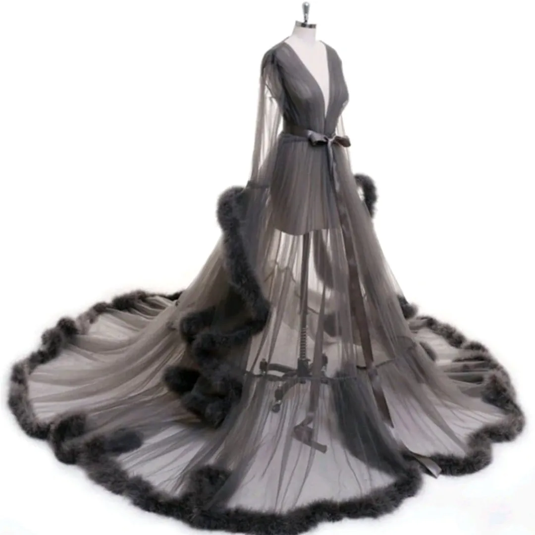 "Dream Come True" (100  Colors) Long Sheer Tulle Marabou Feather Grand Luxury Robe