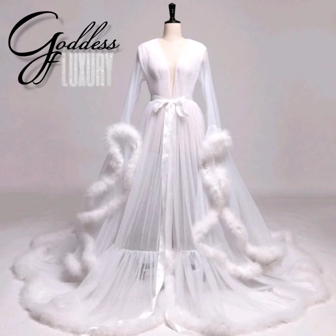 "Dream Come True" (100  Colors) Long Sheer Tulle Marabou Feather Grand Luxury Robe