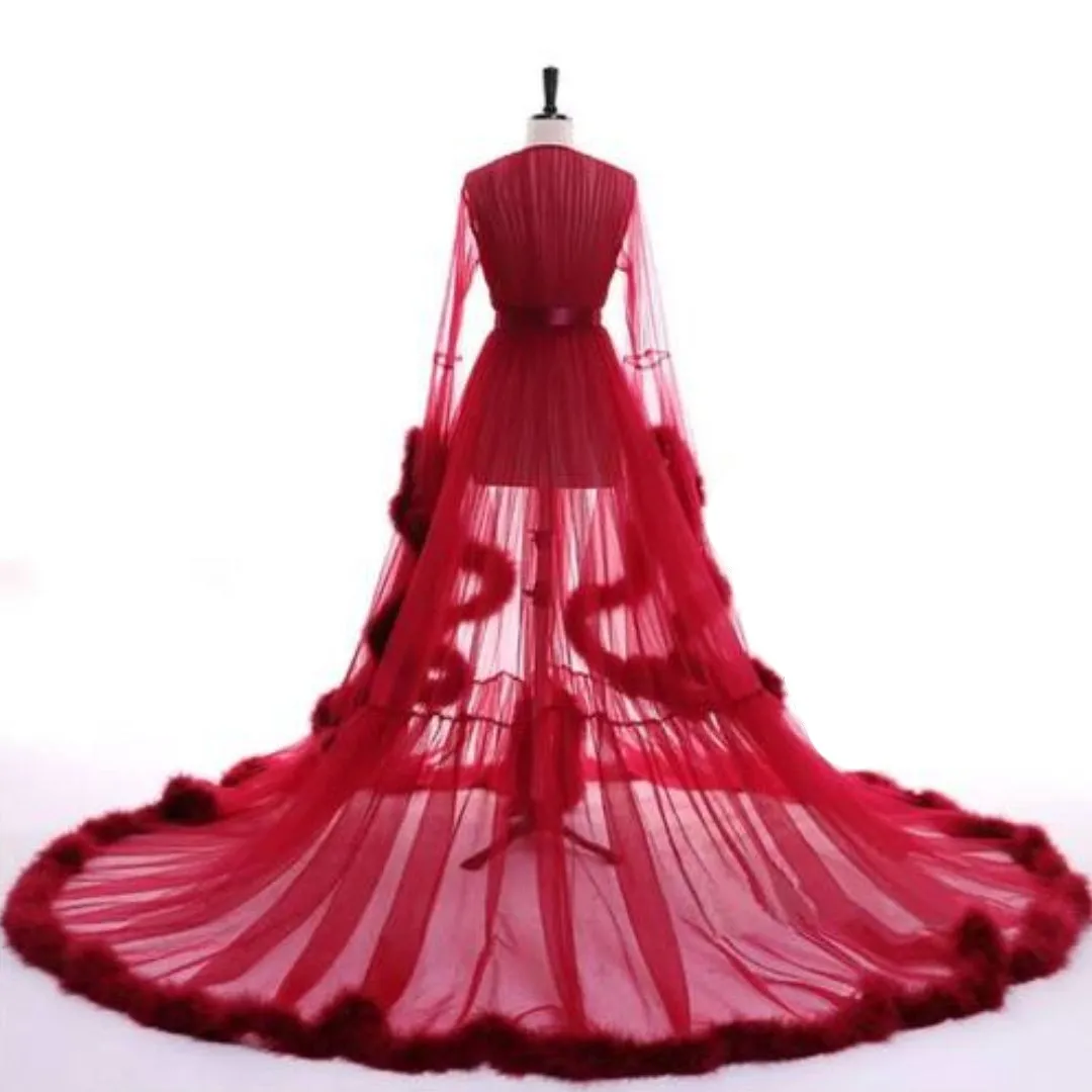 "Dream Come True" (100  Colors) Long Sheer Tulle Marabou Feather Grand Luxury Robe
