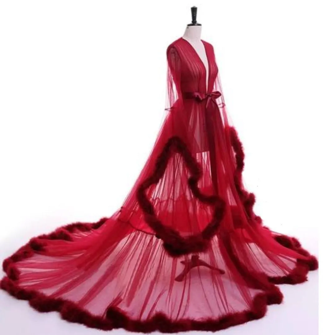 "Dream Come True" (100  Colors) Long Sheer Tulle Marabou Feather Grand Luxury Robe