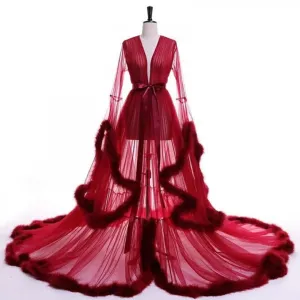 "Dream Come True" (100  Colors) Long Sheer Tulle Marabou Feather Grand Luxury Robe