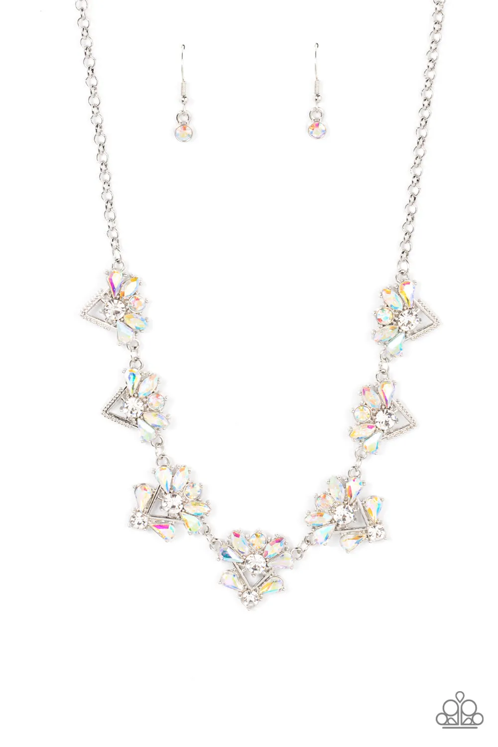 "Extragalactic Extravagance" Silver Metal & Multi Iridescent Rhinestone Necklace Set