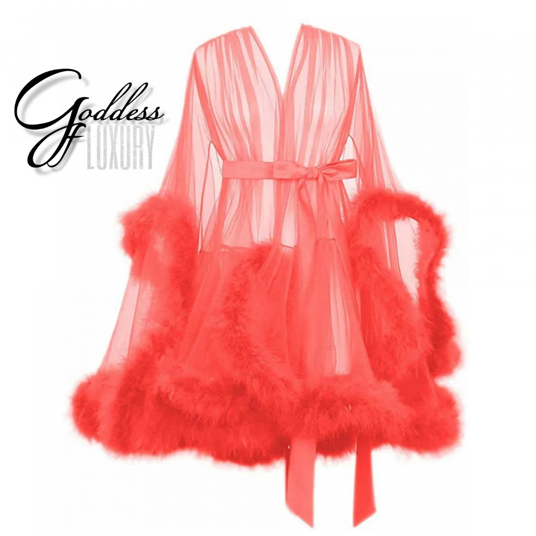 "Night In" (15  Colors) Sheer Mini Fluffy Feather Robe