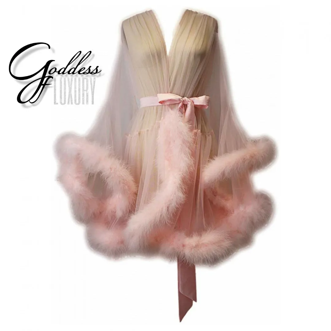 "Night In" (15  Colors) Sheer Mini Fluffy Feather Robe