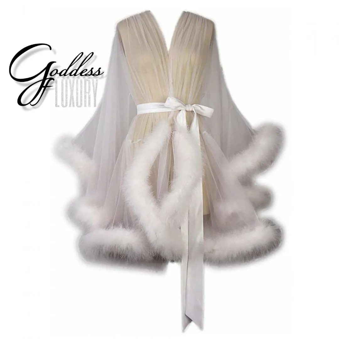 "Night In" (15  Colors) Sheer Mini Fluffy Feather Robe