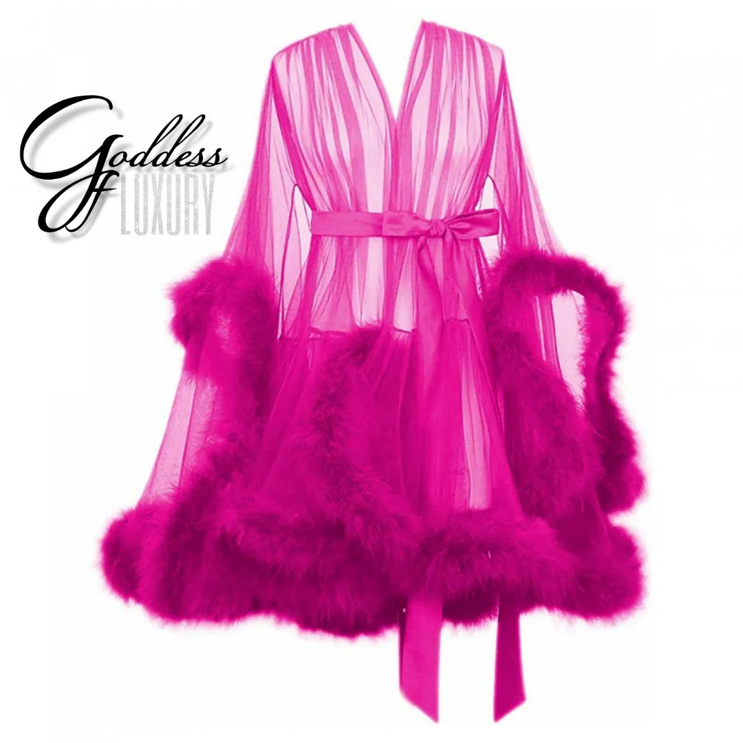 "Night In" (15  Colors) Sheer Mini Fluffy Feather Robe