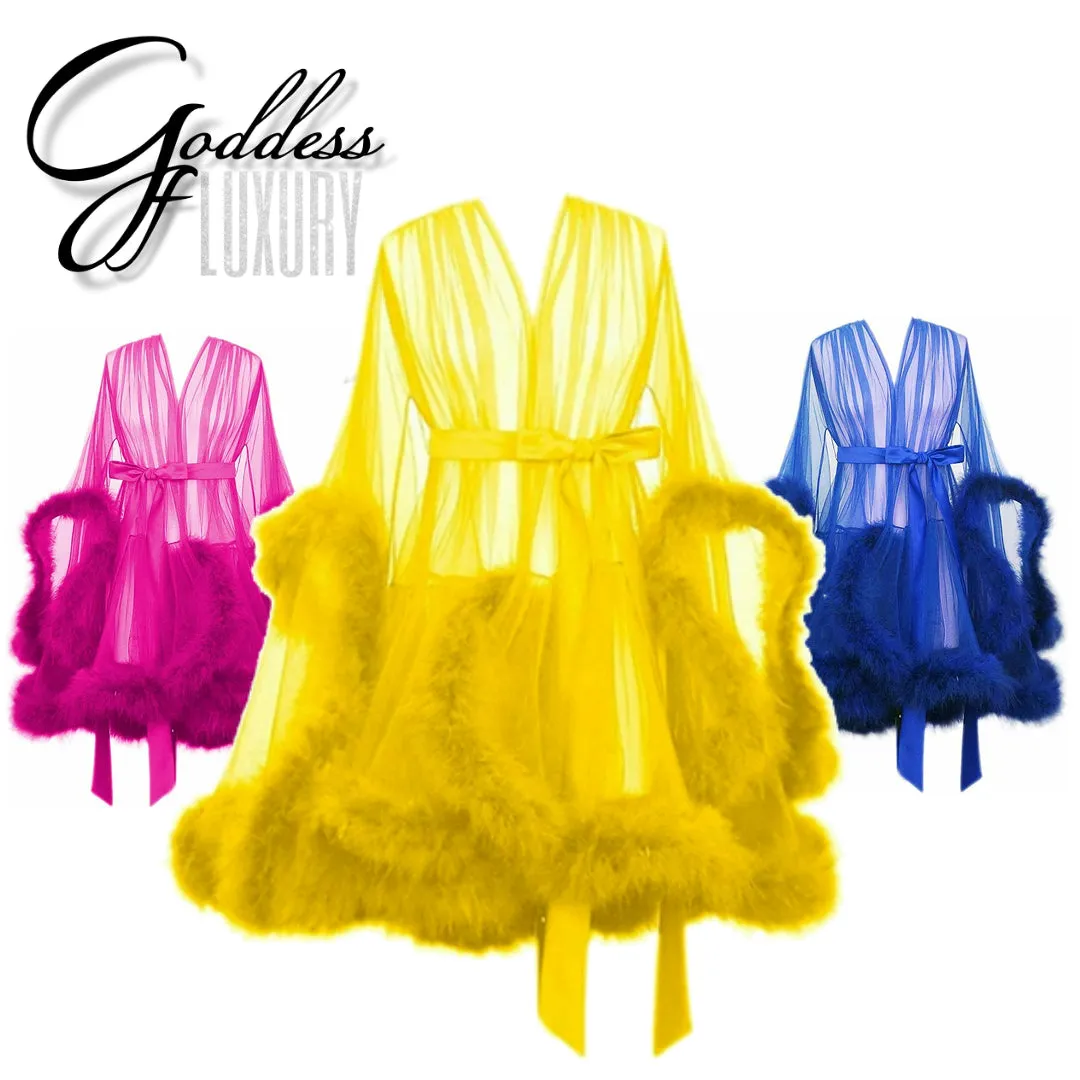 "Night In" (15  Colors) Sheer Mini Fluffy Feather Robe