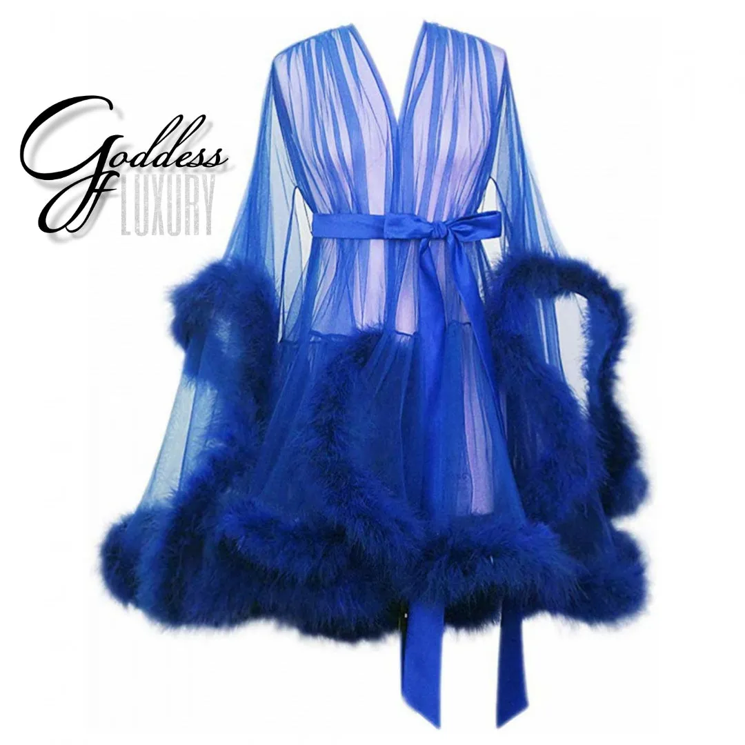 "Night In" (15  Colors) Sheer Mini Fluffy Feather Robe