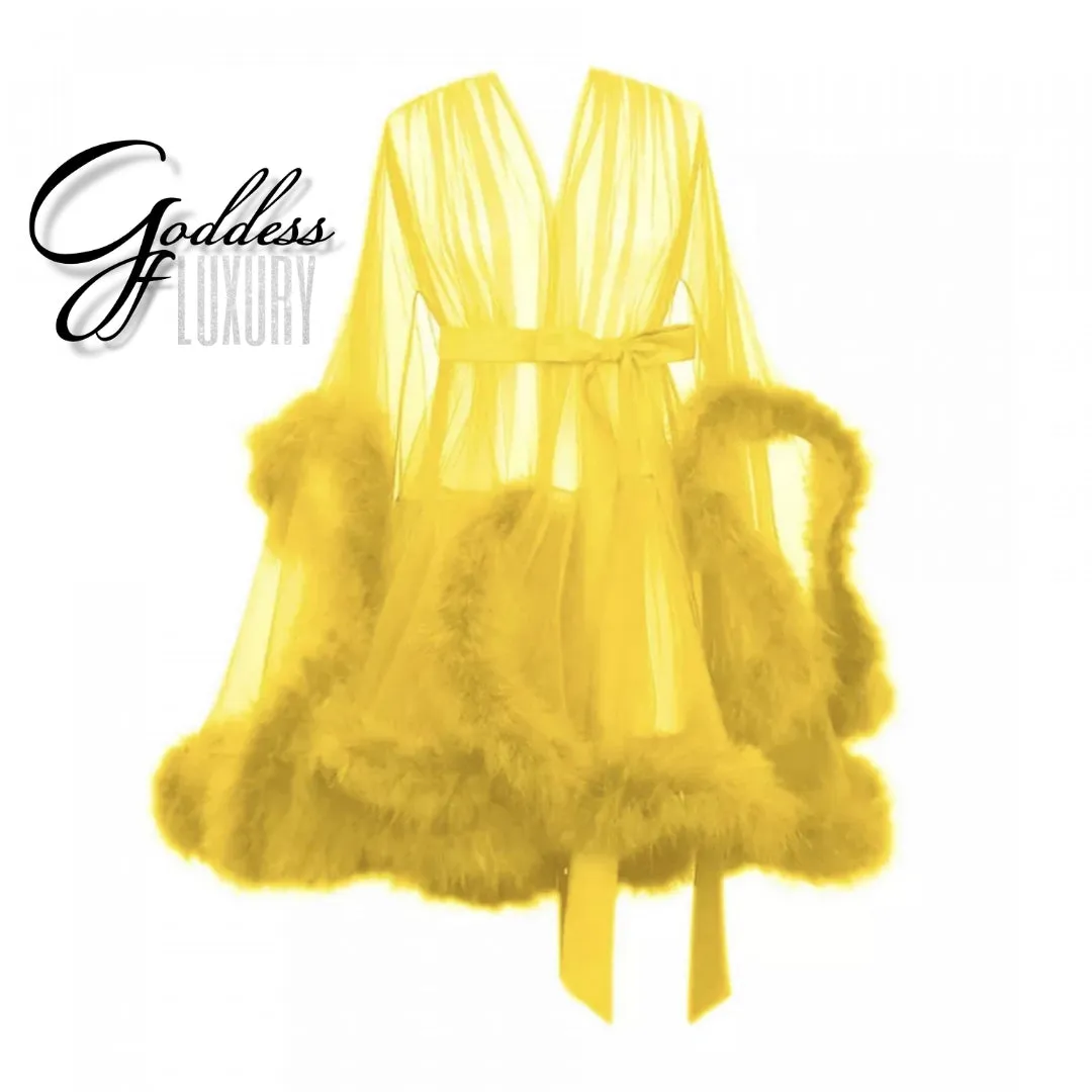 "Night In" (15  Colors) Sheer Mini Fluffy Feather Robe