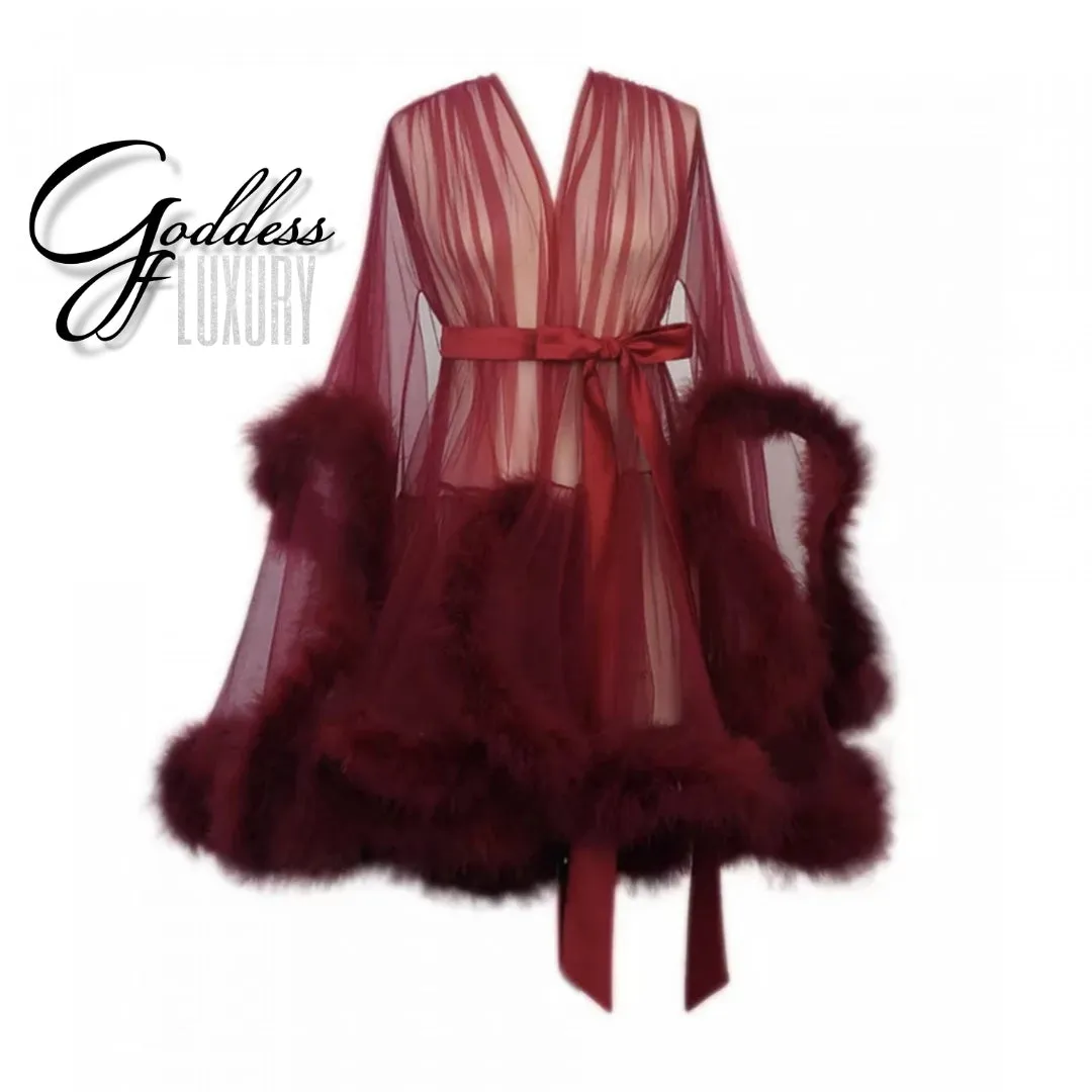 "Night In" (15  Colors) Sheer Mini Fluffy Feather Robe