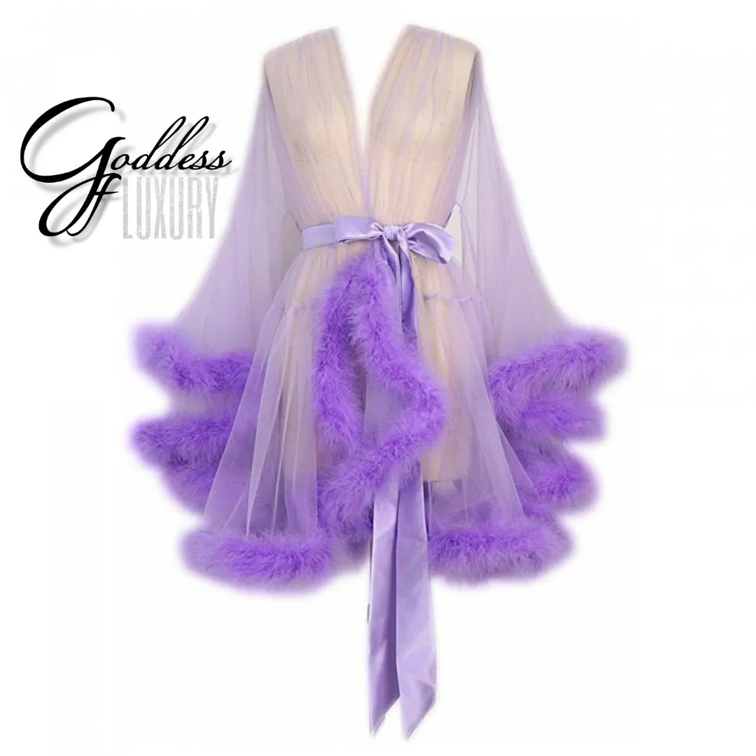 "Night In" (15  Colors) Sheer Mini Fluffy Feather Robe