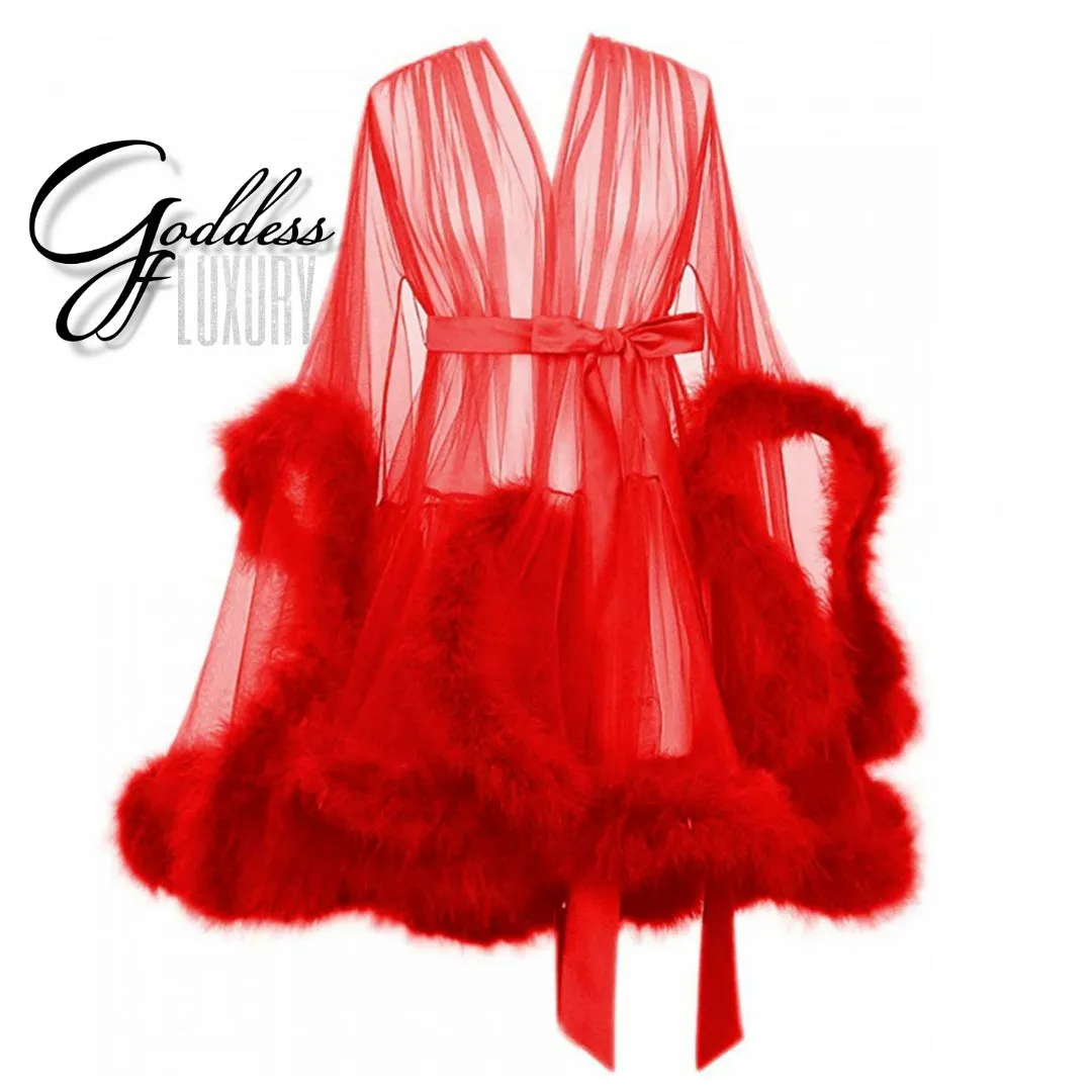 "Night In" (15  Colors) Sheer Mini Fluffy Feather Robe