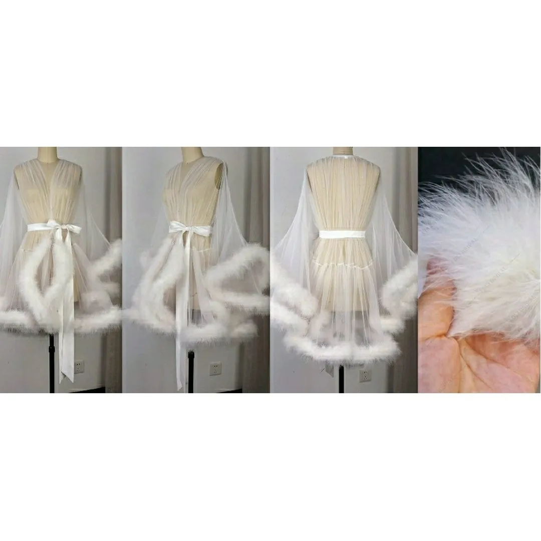 "Night In" (15  Colors) Sheer Mini Fluffy Feather Robe