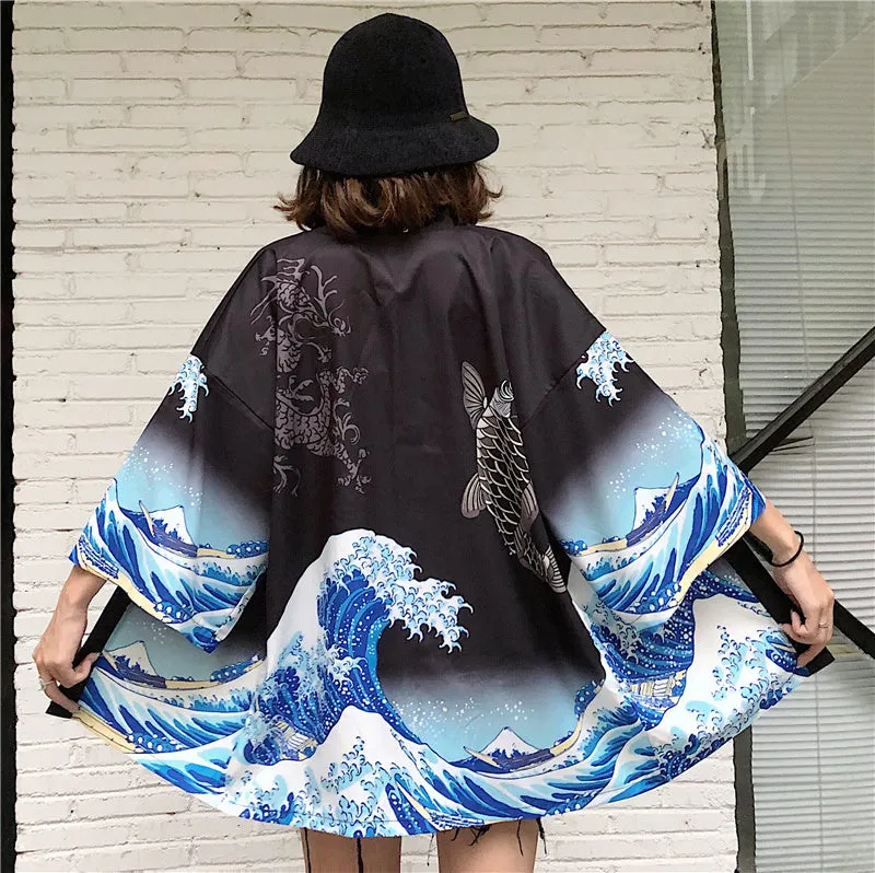 "UKIYO-E WAVES PRINTING" SUN PROTECTION KIMONO K100303