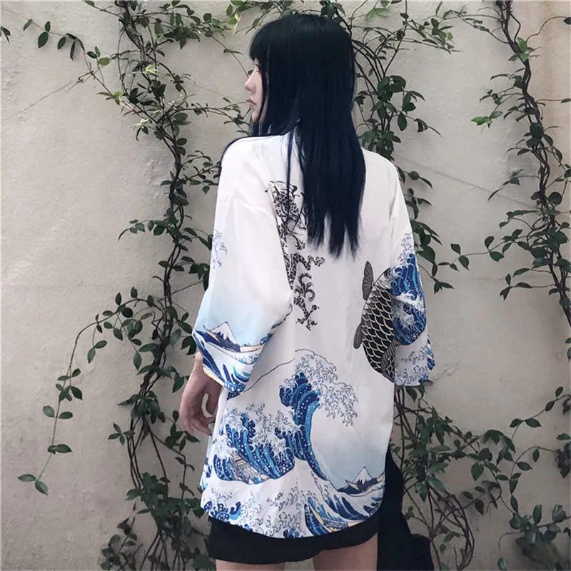 "UKIYO-E WAVES PRINTING" SUN PROTECTION KIMONO K100303