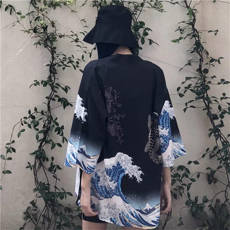 "UKIYO-E WAVES PRINTING" SUN PROTECTION KIMONO K100303