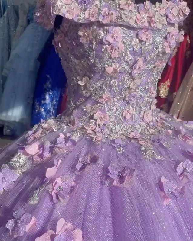 Real Photos Quinceanera Dress with 3D Flowers Sequined Lace Tulle Ball Gowns Sweet 16 vestidos de quinceañera