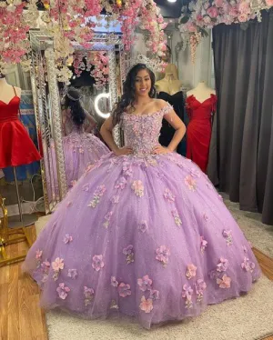 Real Photos Quinceanera Dress with 3D Flowers Sequined Lace Tulle Ball Gowns Sweet 16 vestidos de quinceañera