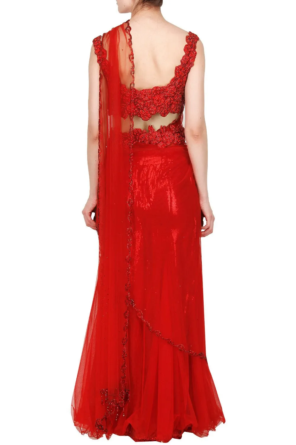 Red color saree gown