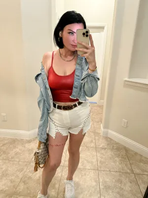 Red Faux Leather Crop