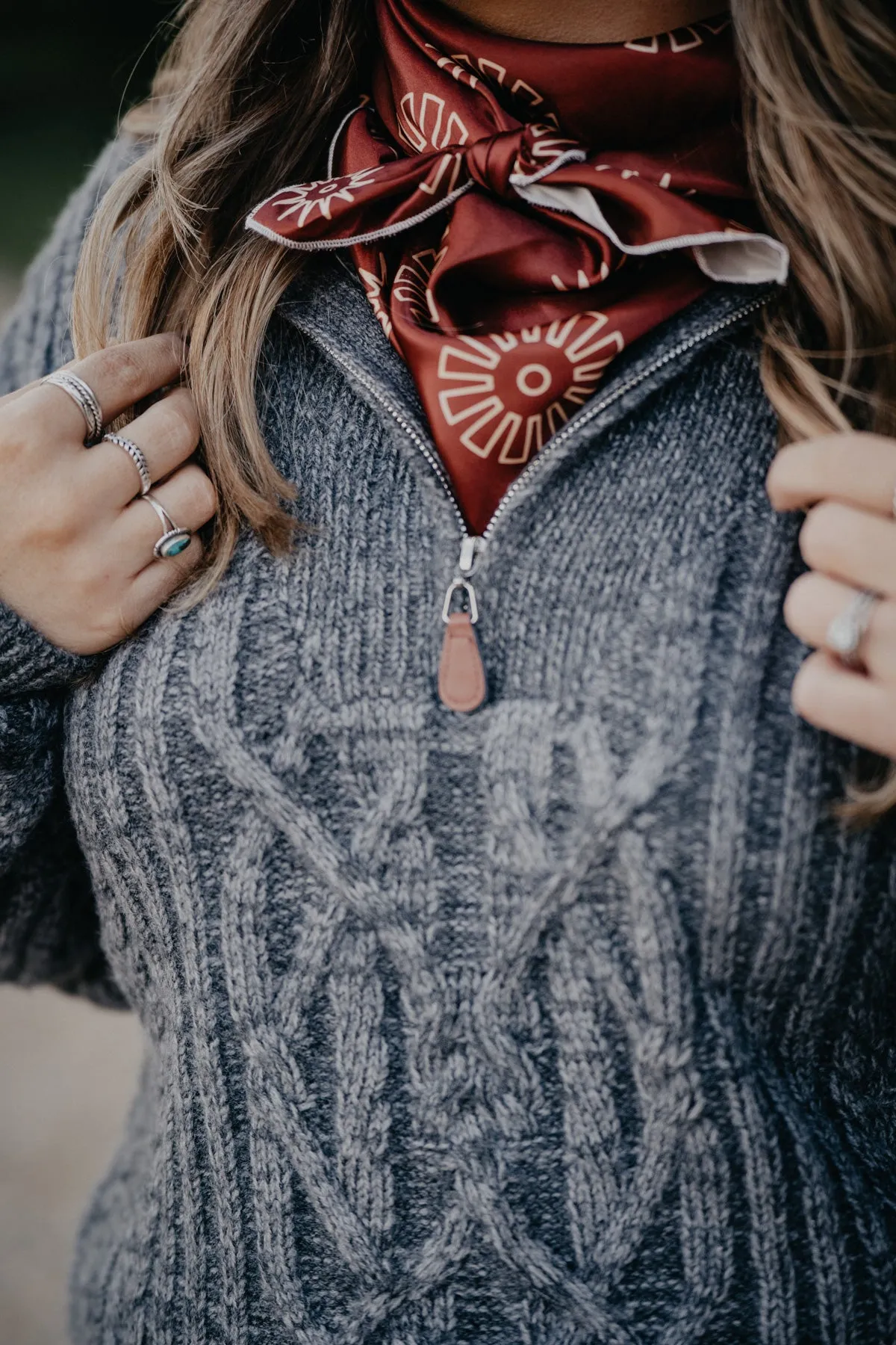 'Reign' Grey Cable Half Zip Sweater (XL Only)