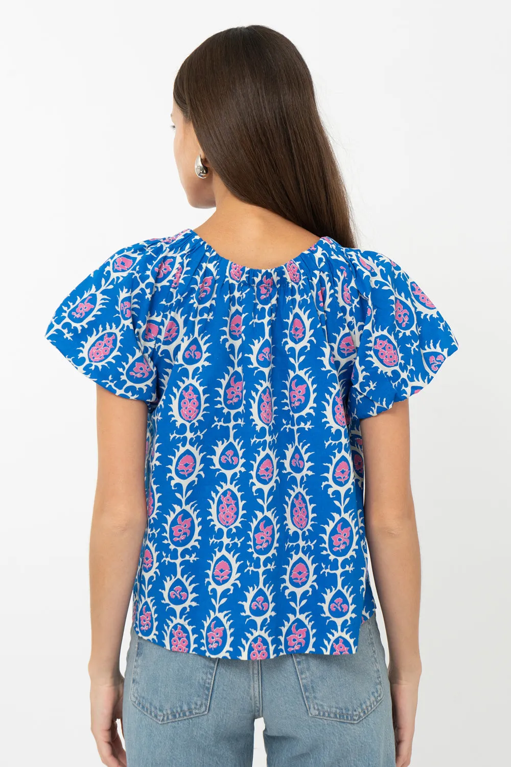 Ren Printed Flutter Sleeve Top