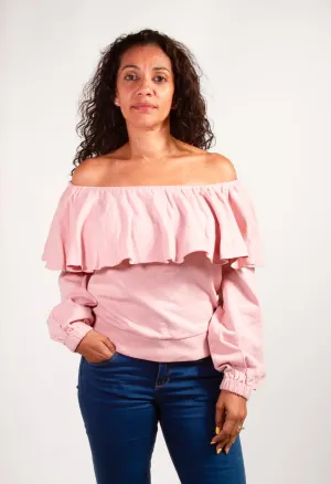 Ruffle Off The Shoulder Sweatshirt