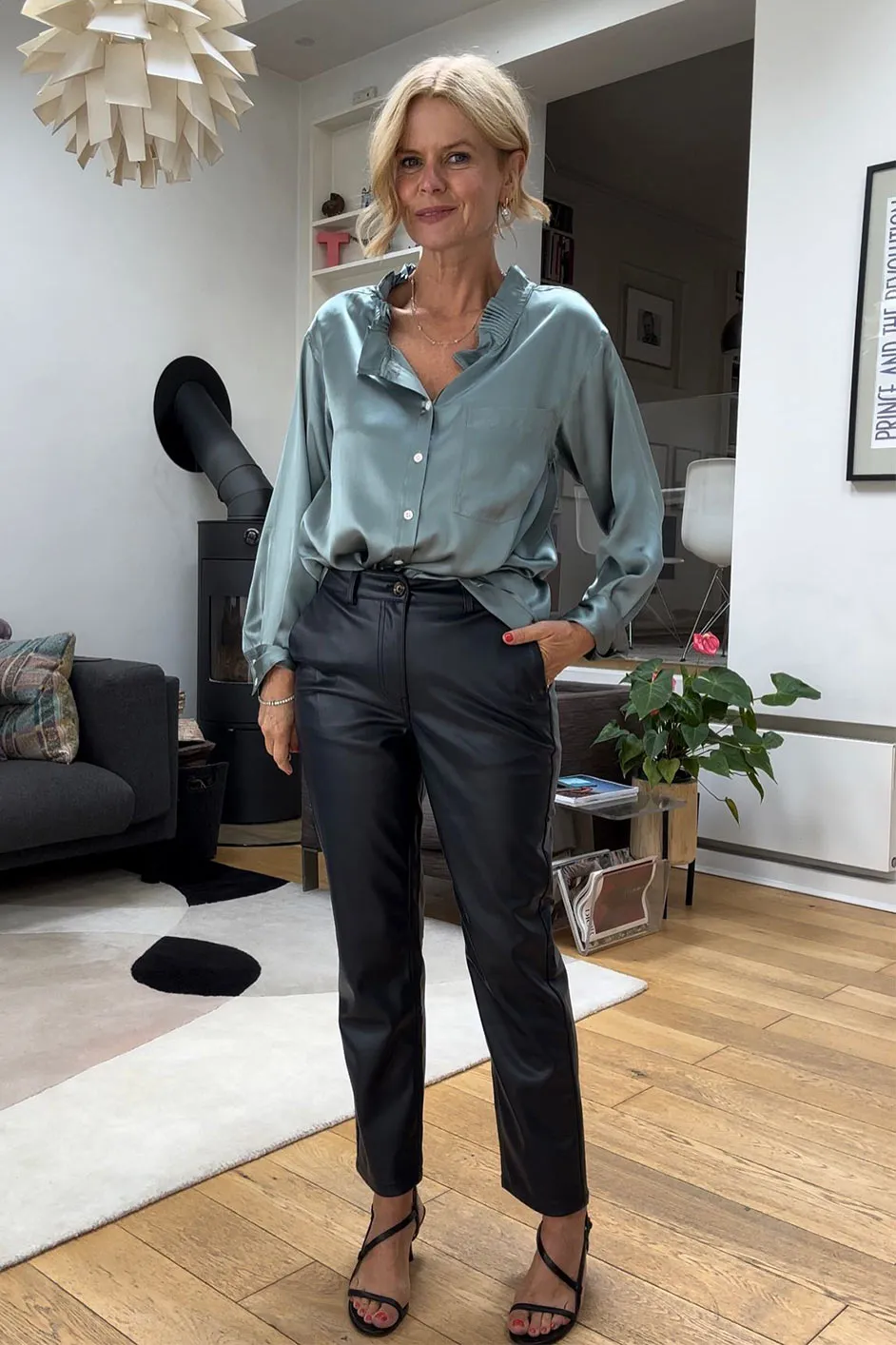 Sandrine Faux Leather Trousers - Blue/Black