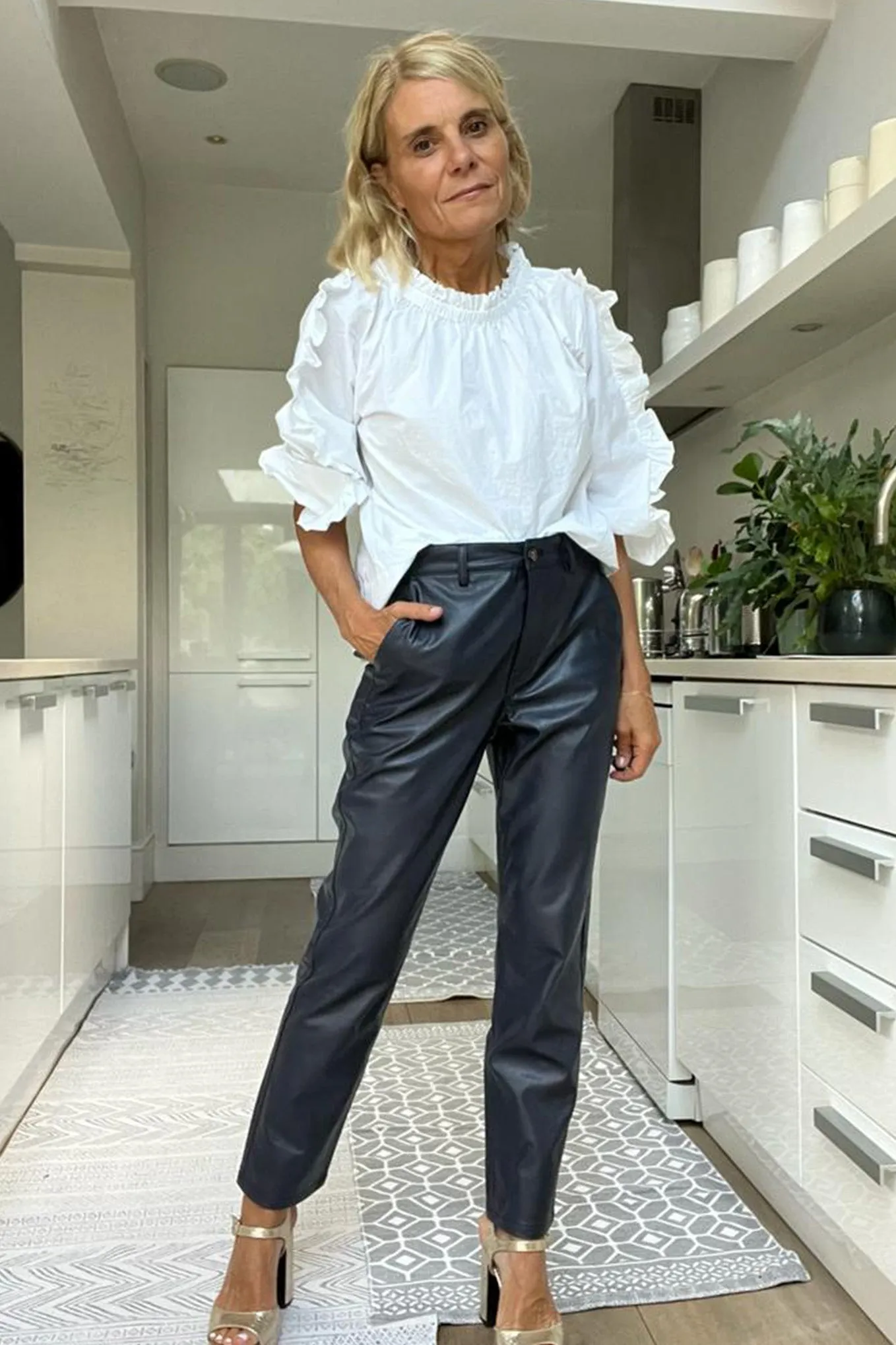 Sandrine Faux Leather Trousers - Blue/Black