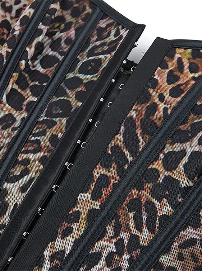 Sexy Leopard Boned Single Breasted Lace Up Overbust Corset Top