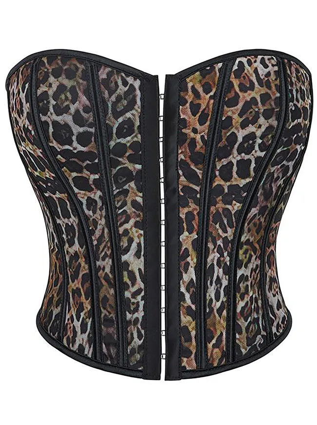 Sexy Leopard Boned Single Breasted Lace Up Overbust Corset Top
