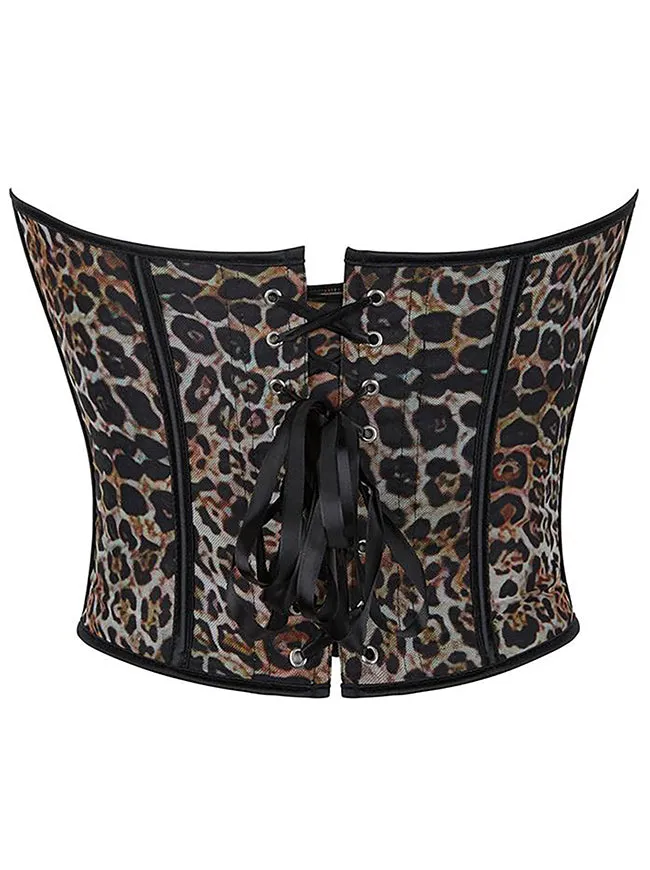 Sexy Leopard Boned Single Breasted Lace Up Overbust Corset Top