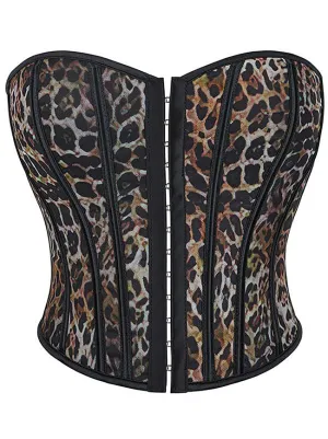 Sexy Leopard Boned Single Breasted Lace Up Overbust Corset Top