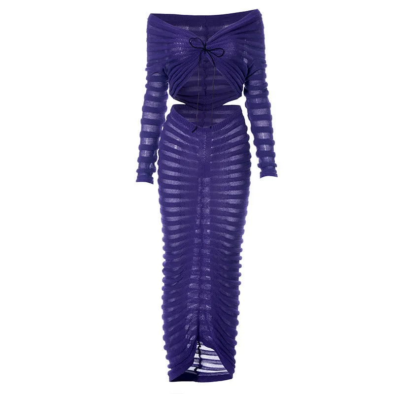 Sexy Long Sleeves Women Tops and Skirts Suits