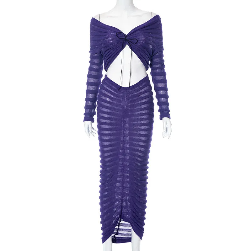 Sexy Long Sleeves Women Tops and Skirts Suits