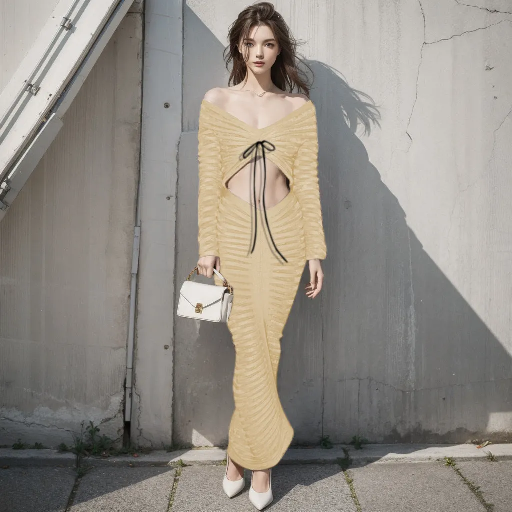 Sexy Long Sleeves Women Tops and Skirts Suits