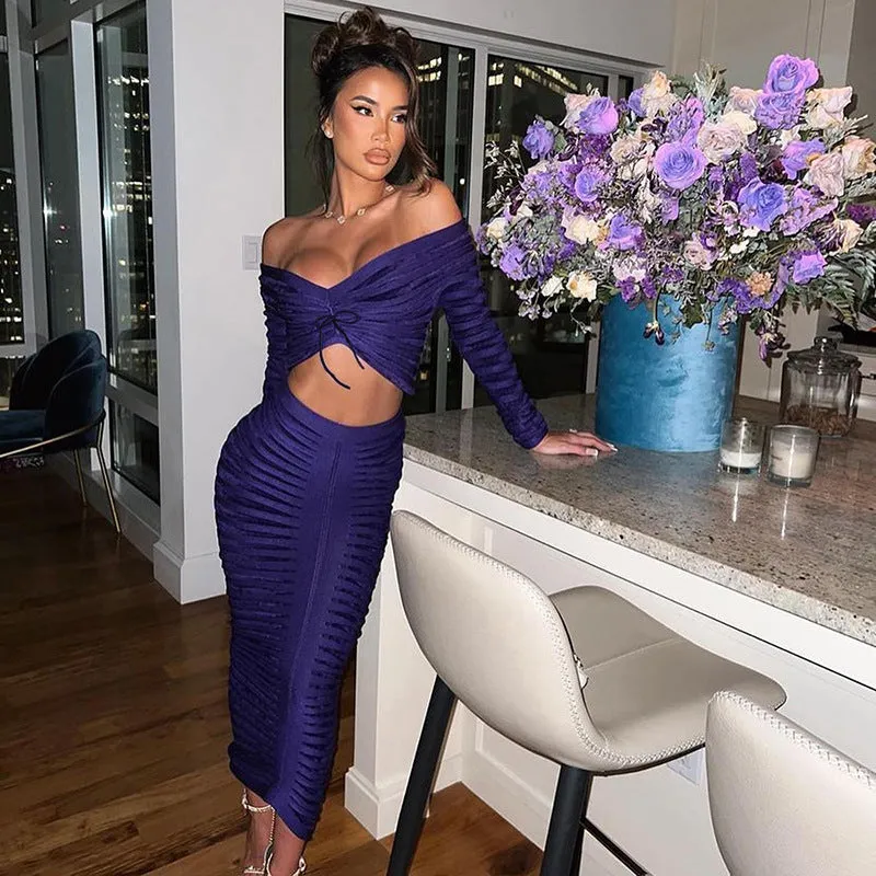 Sexy Long Sleeves Women Tops and Skirts Suits