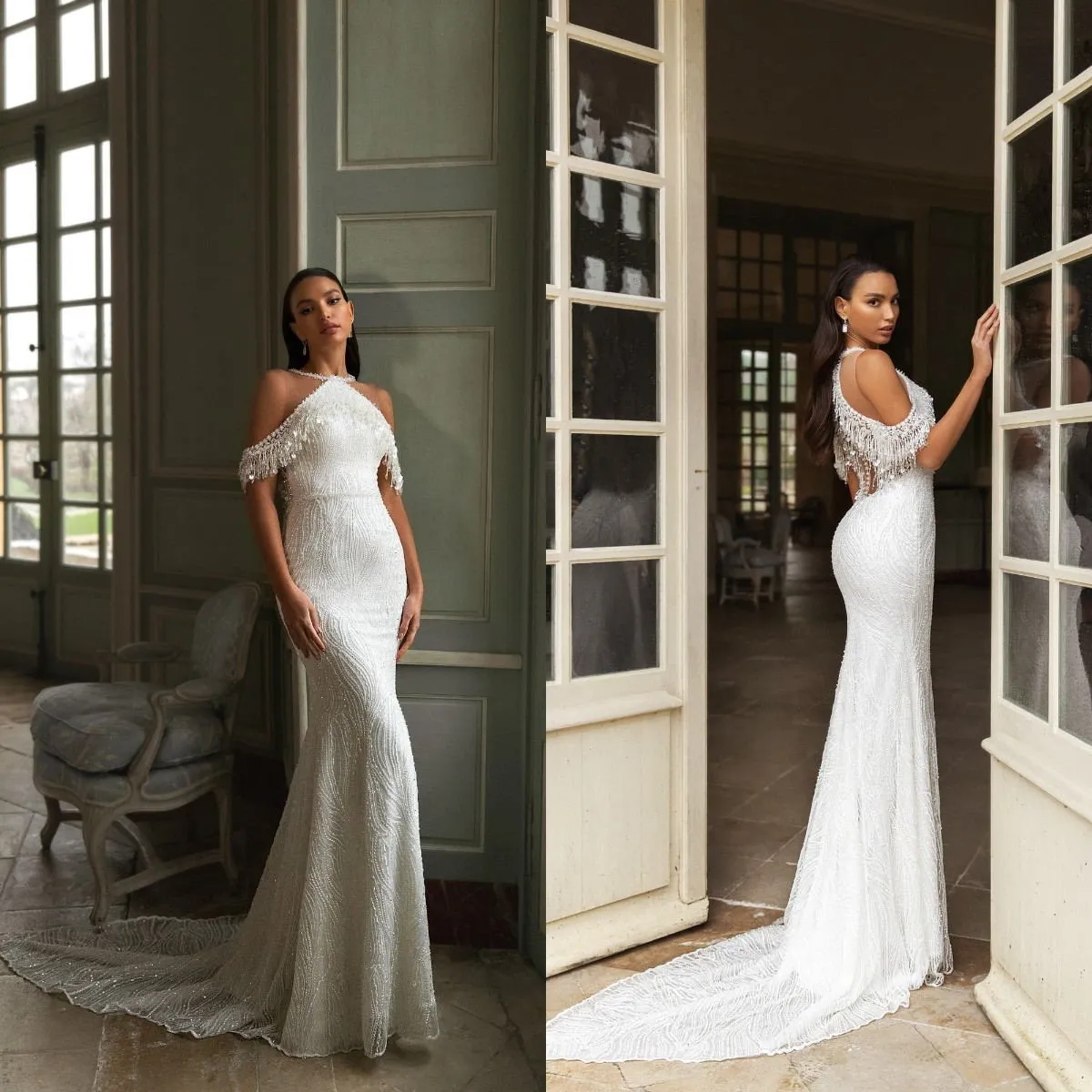 Sexy Mermaid Wedding Dresses Sheer O Neck Sequins Beaded Gorgeous Bridal Gowns Arabic Marriage Dress Robe De Mariee