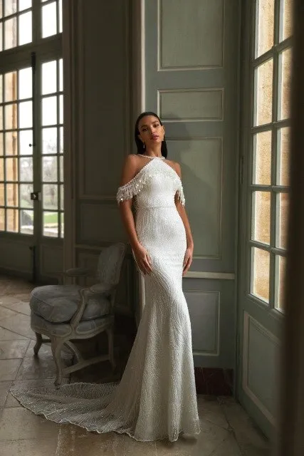 Sexy Mermaid Wedding Dresses Sheer O Neck Sequins Beaded Gorgeous Bridal Gowns Arabic Marriage Dress Robe De Mariee